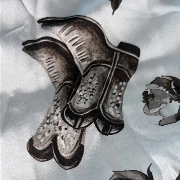 Scarf-- white brown cowboy boots roses square neck purse hair accessory - Picture 6 of 9